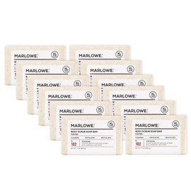 MARLOWE. No. 102 Body Scrub Soap 7 oz (12 Bars), Oud Wood, Exfoliating Soap Bar with Shea Butter, Olive Oil & Green Tea Extracts, Cleanses, Smooths & Revitalizes Skin, Earthy & Smoky Scent