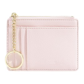 Tiardey Mini Zipper Coin & Card Holder for Women Multiple Card Slots Functional Keychain Simple Leather Credit Card Holder for Women, pink, 经ộ的