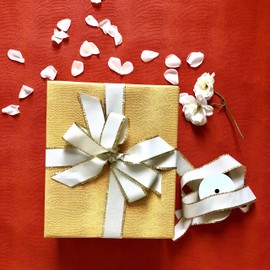 Beige Grosgrain Ribbon with Gold Trim, 1 1/2 Inch, 20 Yards, Double Face