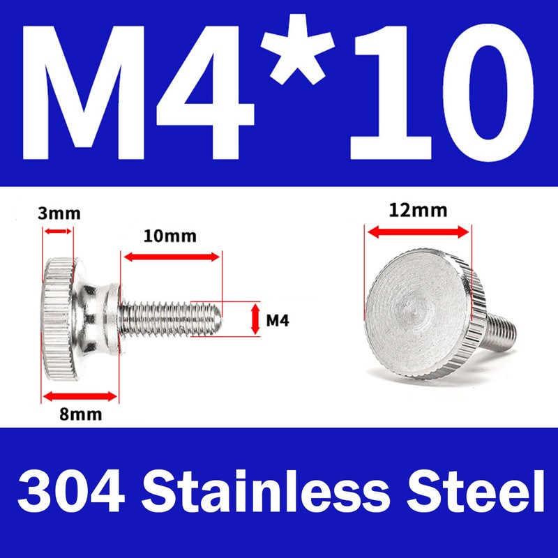 Leliafleury M4*10 Knurled Thumb Screws 10Pcs Stainless Steel Hand Grip