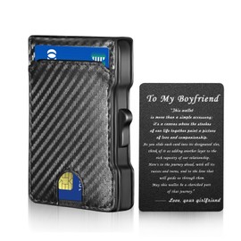 hooppoo Slim Wallet for Men with Carbon Fiber Leather RFID Blocking - Minimalist Pop Up Metal Money Clip Card Holder for Credit & Cash (To my boyfriend- 2)