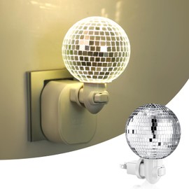 Disco Ball Night Light Plug into Wall, Silver Mirror Night Lamp for Party Decoration Funny LED Bedside Nightlight for Bedroom Bathroom Dorm Hallway