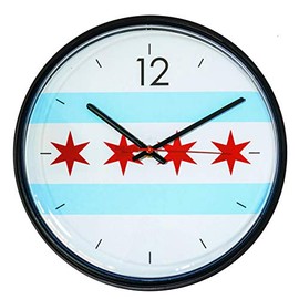 Chicago Lighthouse City Flag-Chicago Quiet Wall Clock, 12.75 inch, Black