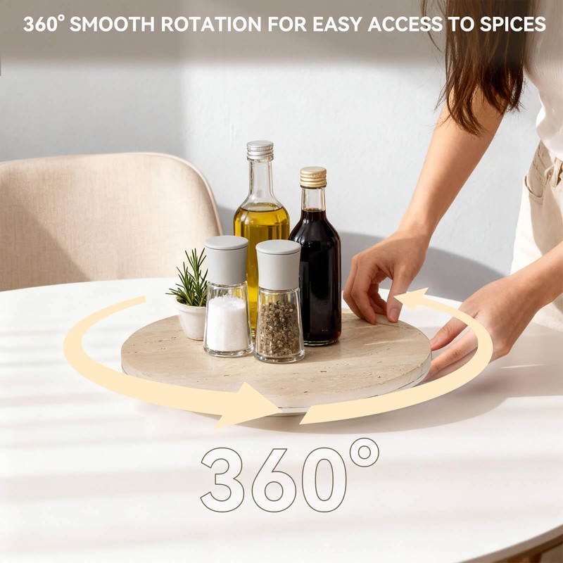 Faux Travertine Lazy Susan, 11.5" Rotating Round Serving Tray for