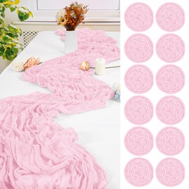 12 Pack Fall Table Runner Light Pink Cheesecloth Table Runner,10FT Gauze Boho Table Runner 20x120inch Rustic Table Runner for Wedding Party Bridal Shower Table Thanksgiving Christmas Decoration