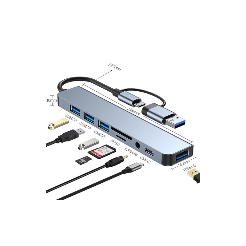 HUB USB C, 8 en 1 Adaptador USB C Multipuerto