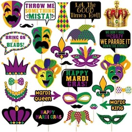 Veewon 35pcs Mardi Gras Photo Props Carnival Party Photo Booth Props Masquerade Party Props Fancy Dress Party Decorations