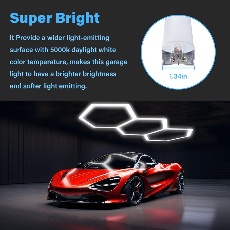 ALLYES KX Hexagon LED Garage Light, Dimmable Hex Shop Lights