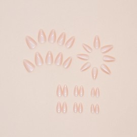 Press on Nails Short Almond Fake Nails with Glossy Designs Glue on Nails Light Pink Full Cover Nails Press ons Solid Color False Nails Acrylic Artifical Stick on Nails for Women Girls 30Pcs