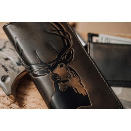 House of Jack Co. Deer Long Bifold Wallet for Men and Outdoorsmen, Rodeo Wallet, Full Grain Cowhide Leather Wallet, Black