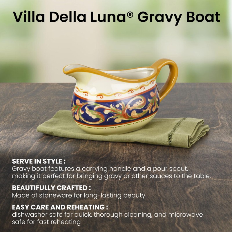 Pfaltzgraff Villa Della Luna Italian Scroll Stoneware Large Gravy Boat,