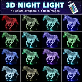 Horse Gifts for Girls Boys, Horse Lamp for Children Boys, 3D Night Light Horse with Remote Control + Touch 16 Colour Changing + Timer Desk Lamps, Birthday Gift Girls 6 7 8 9 10 Years