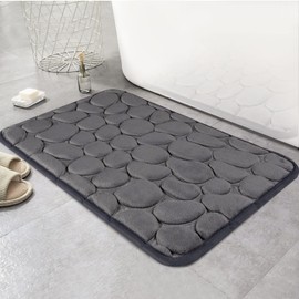 Memory Foam Bath Mat Comfortable Cobblestone Bathroom Rug Super Water Absorbent Bath Rug Machine Washable Bathroom Mat Non Slip Rug Soft Stone Embossed Carpet Thick Shower Floor Bathmat