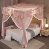 NXGIO 4 Corners Post Princess Ruffle Curtain Bed Canopy Lace