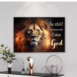Lion of Judah Canvas, Be Still And Know That I Am God Lion Canvas For Decor, Lion King Canvas Wall Art, Large Canvas For Home Décor Christ Gold Canvas Wall Art for Bedroom Christian Gift 8 x 12 Inches