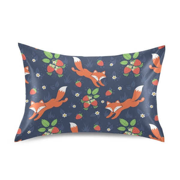 KEEPREAL Fox and Strawberry Satin Pillowcase for Hair and Skin
