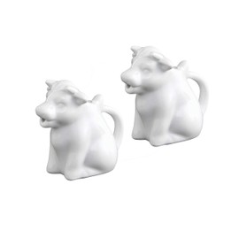 HIC Kitchen Mini Cow Creamer Set with Handle, Fine White Porcelain, 2-Ounce, Set of 2