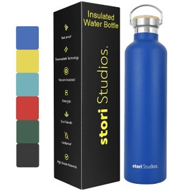 Stori Studios Vacuum Insulated Metal Water Bottle Blue 1000 ml(33oz), Stainless Steel Water Bottle, BPA Free Standard Mouth Flask, Double Wall Insulated Water Bottles for Travel, Work & Gym