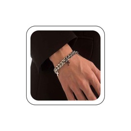 Wendalern Punk Cuban Link Cross Bracelet Chunky Cuban Chain Bracelet Tiny Cross Charms Miami Curb Link Bracelet Stainless Steel Religious Crucifix Bracelet Jewellery for Women Men, Metal