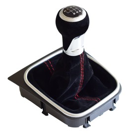 Manual 6 Speed Suede Black Leather Gear Shift knob Complete Gaiter Boot for Golf 5 Golf 6 MK5 MK6 R32 GTI 2004-2009 (6 Speed)