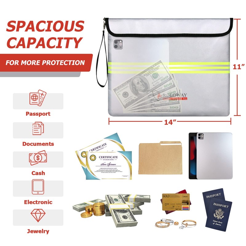 ROLOWAY Fireproof Document Bag (14 x 11 inch) with 5200℉