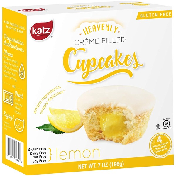 Katz Gluten Free Lemon Crème Filled Cupcakes | Dairy Free, Nut Free, Soy Free, Gluten Free | Kosher (1 Pack of 4 Crème Cupcakes, 7 Ounce)
