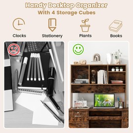 Moccha Desktop Bookshelf, 2-Tier Countertop Storage Hutch, Wood Storage Rack Display Shelf with 4 Shelves for Computer Desk, Multipurpose Desk Organizer Desk Hutch for Home Office Dorm (Coffee)