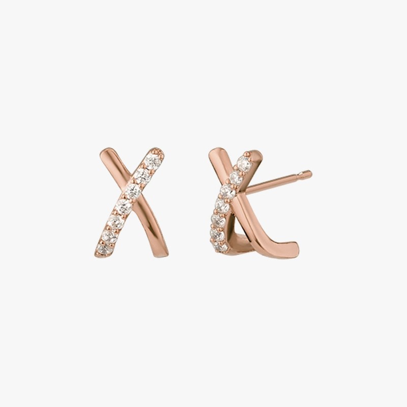 Gold&Deer 14K GF stitch cubic cross earrings rose gold /
