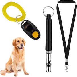 KOLZEMV 2 Pack Dog Whistle Against Barking and Clicker, Used for the Return Call, Dog Whistle Against Barking, Dog Whistle High Frequency Silent, Adjustable Dog Whistle Against Barking with Neck Strap