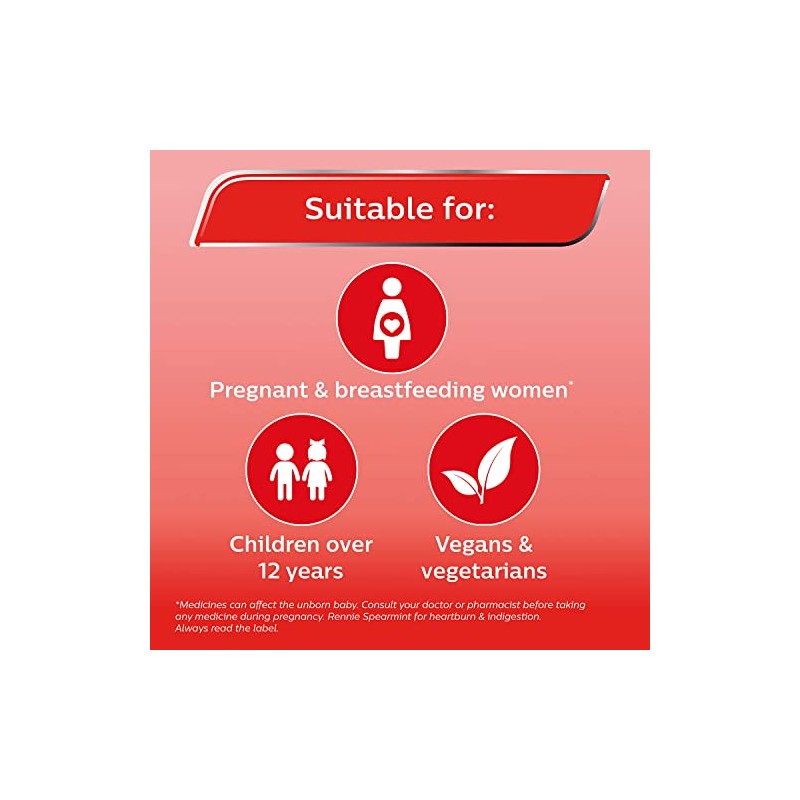 Rennie Rennie Antacids, Spearmint Flavour Heartburn Relief and Indigestion Tablets,