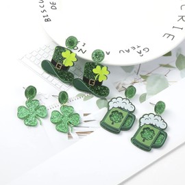 St. Patrick's Day Earrings for Women St Patricks Day Jewelry Accessories Irish Green Hat Shamrock Clover Lucky Acrylic Earrings Gifts for Teens