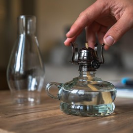 Lamplight 12-inch Chamber Oil Lamp Clear Glass, Hurricane or Power Outage, White, 110