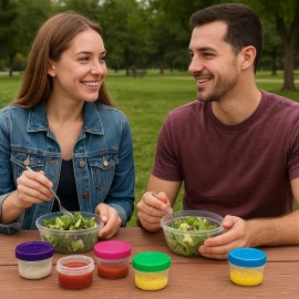 Dependable Industries 4-Pack Mini Condiment Cups with Lids – 1.18 oz BPA-Free Leakproof Snack Containe