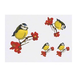 4 x 'Blue Tit on Flowering Branch' Temporary Tattoos - Water Resistant, Skin-Safe, Non-Toxic Transfers, Mixed Sizes (TO00085146)