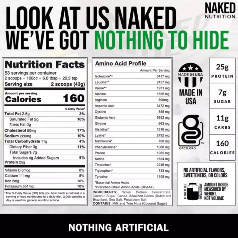 Naked Nutrition DOUBLE CHOCOLATE WHEY PROTEIN POWDER - 5LB -