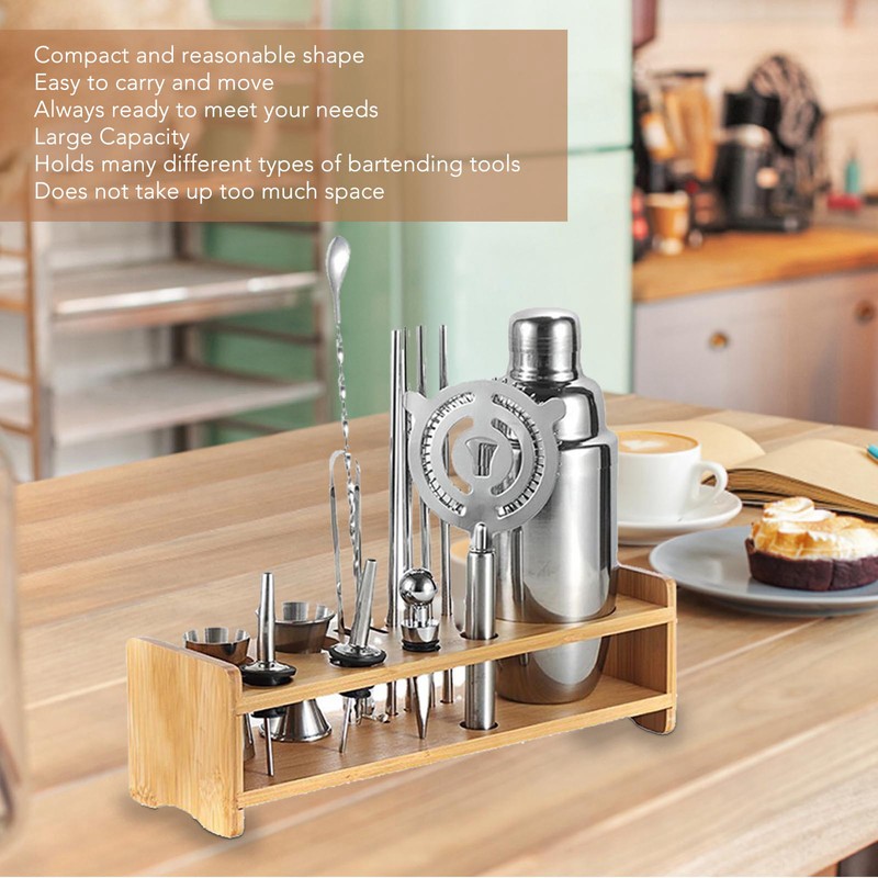 Bartender Kit Stand Large Capacity Space Saving Bamboo Wood Bartending