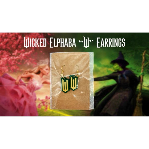 Wicked Elphaba "W" Dangle Drop Earrings 3D Printed