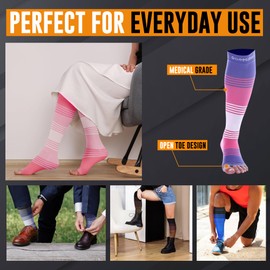 Doc Miller Open Toe Compression Socks for Women & Men – 20–30 mmHg Knee High Compression Socks for Swelling, Varicose Veins, Travel & Nurses – Toeless Wide Calf Support, Leg Pain & Circulation-1 Pair