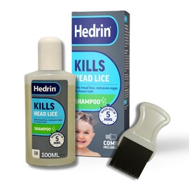 Hedrin Hedrin Head Lice Shampoo & Comb Kit, Kills Head Lice & Eggs in 5 Minutes, Clinically Tested, Suitable for Adults & Children, 100ml (4 x 25ml Treatments), (Formerly All-in-One - Packaging May Vary)