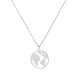 Stainless Steel World Map Chain with Polished World Map Pendant – For Travelling Women – Rome Model, Gemstone, No Gemstone