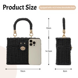 LHHMZ Women Handwoven Rattan Square Tote Straw Basket Bag Ladies Summer Beach Bag Wicker Shoulder Bag