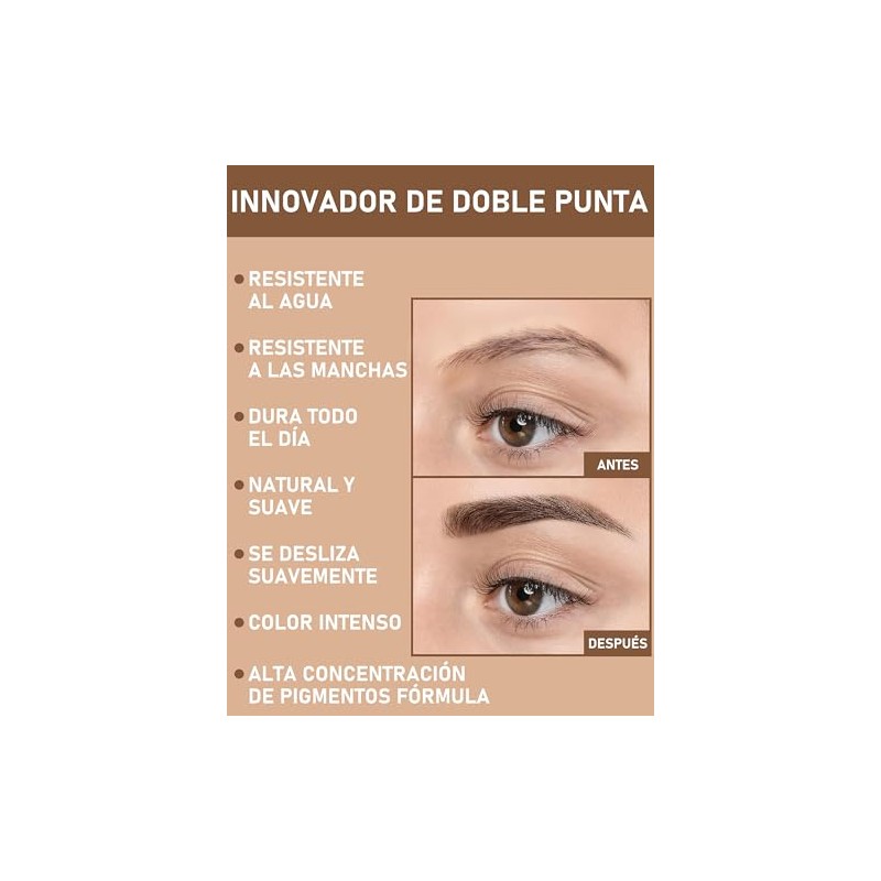 Erinde Lápiz Doble Punta para Cejas Líquido, Duración Extrema, W02