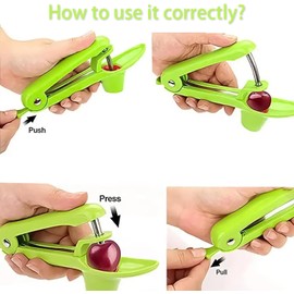 Cherry Pitter Tool, Olive Pitter, Cherry Stoner Remover with Stainless Steel Rod,for Making Cherry Jam (Green)