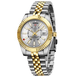NIBOSI Watches for Men Analog Quartz Stainless Steel Dial Gold Silver Two Tone Strap with Date Waterproof Business Classic Luxury Dress Mens Wrist Watches Gifts for Him