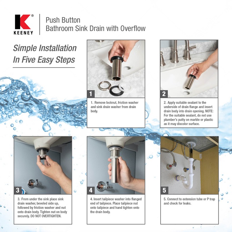 Plumb Pak Keeney K820-75 Universal Push Button Bathroom Sink Drain