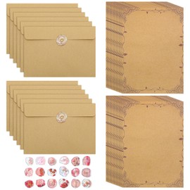 36 Pcs Vintage Envelopes and Paper, Retro Letter Writing Set, Old Kraft Paper Envelopes with Wax Seal for A5, Letter Writing, as Gifts