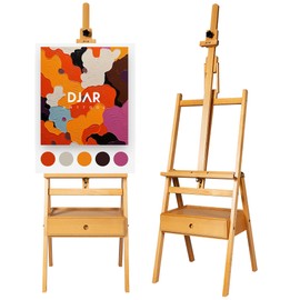 DJAR Large Art H-Frame Easel with Storage Drawer and Shelf, Middle Mast Adjustable to 75", Solid Beech Wood Painting Wooden Easel for Adults, Students, Hold Canvas up to 36", Natural