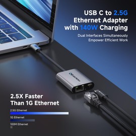 Cable Matters USB C to 2.5Gb Ethernet Adapter with 140W Charging, 2.5 Gigabit Network Speed, USB C to Ethernet Adapter Compatible with USB4, Thunderbolt 4/5, MacBook, Laptop, and USBC Devices