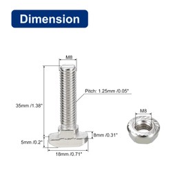 uxcell M8x35mm T Slot Drop-in Bolt and M8 Hexagon Flange Nut Set, 20 Sets Hammer Head T-Bolt T Shape Stud Sliding Screw for 40 Series Aluminum Profile