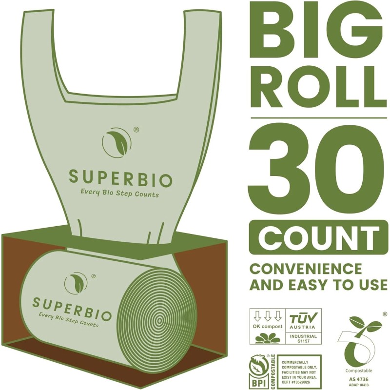 SUPERBIO 13 Gallon Compostable 30 Count (Pack of 1), 13